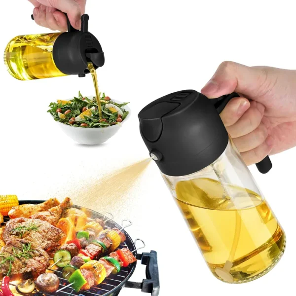 TrendPlain 16oz Oil Dispenser Bottle for Kitchen - 2 in 1 Olive Oil Dispenser and Oil Sprayer - 470ml Olive Oil Bottle - Oil Sprayer for Cooking,