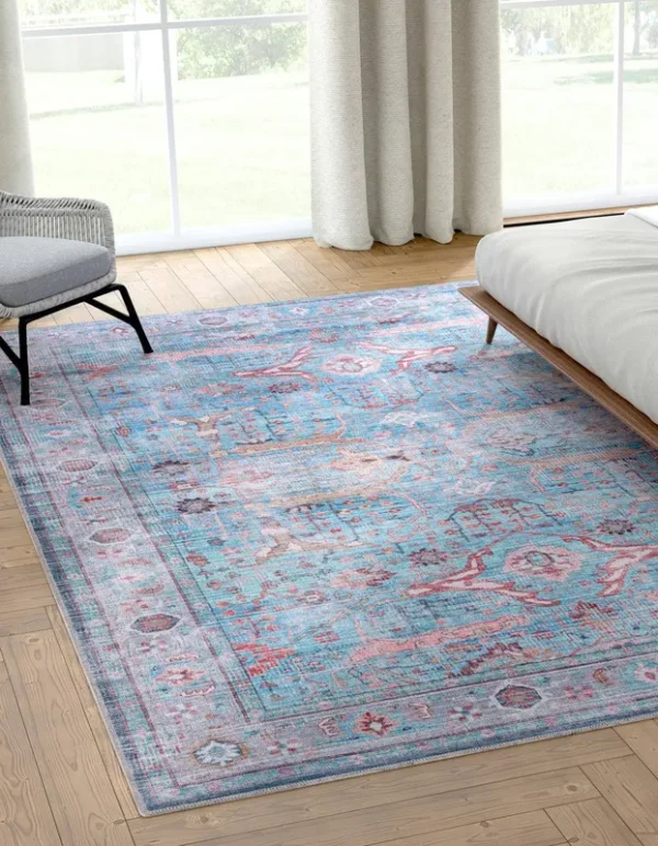 Wasahable Maahru 7x10 Blue Floral Area Rug