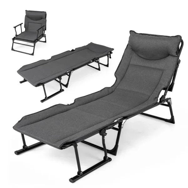 Tangkula 3 in 1 Folding Camping Cot Comfy Padded Convertible Single Sofa Chair