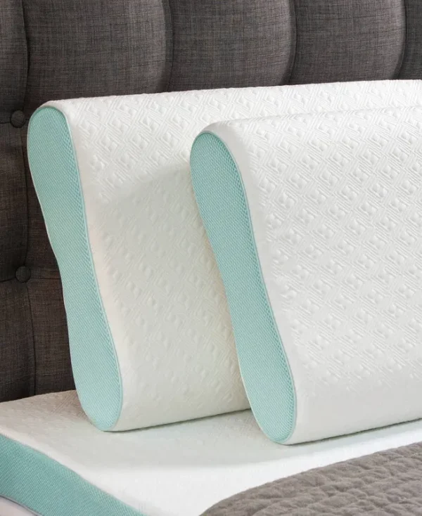 INTELLISLEEP Natural Comfort Contour Memory Foam Pillow, Standard, Created for Macy's - White with Green Mesh Gusset