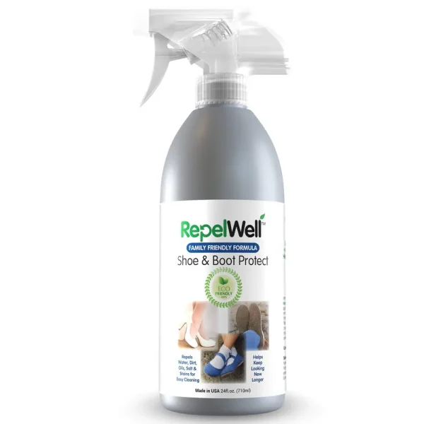 Repelwell Shoe & Boot Stain & Water Repellent (24oz) Eco-Friendly, Pet-Safe Spray Keeps Fabric, Leather & Suede Clean & Dry