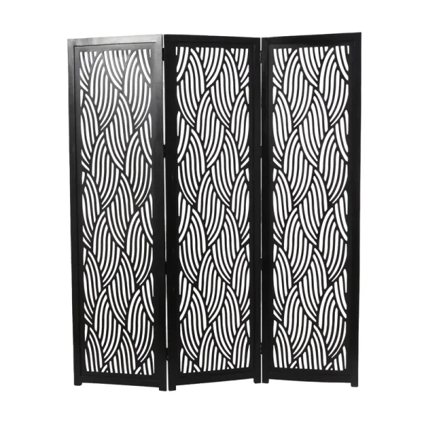 Decmode 60" x 72" Black Mango Wood Abstract Wavy Cutout 3 Panel Room Divider Screen, 1 - Piece