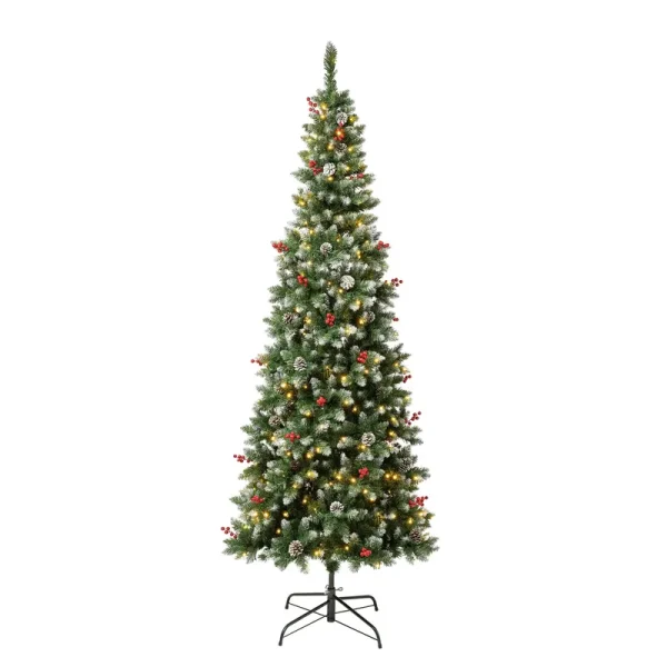 National Tree Company First Traditions 7.5' Pre-Lit LED Slim Cullen Hinged Artificial Christmas Tree Warm White Lights