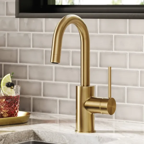 Kraus KPF-2600SFACB Oletto Single Handle Kitchen Bar Faucet with QuickDock Top Mount Installation Assembly Spot Free Antique Champagne Bronze