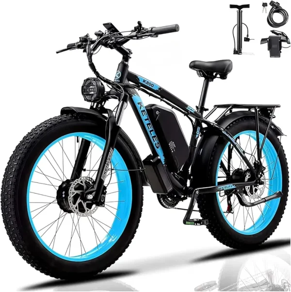KETELES Electric Bike for Adults, Peak 4000W Dual Motor Ebike26" Fat Tire Electric Mountain Bike, 48V 23AH Removable Battery UL 2849