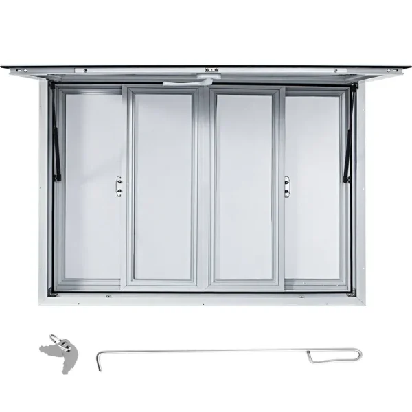 VEVOR Concession Window 53 x 33 inch Aluminum Alloy Food Truck Service Window with 4 Horizontal Sliding Screen Windows & Awning Door & Drag Hook