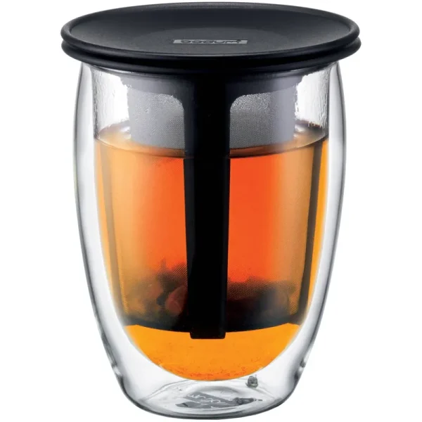 Bodum Tea for One Black 12 Ounce Double Wall Glass Tea Strainer
