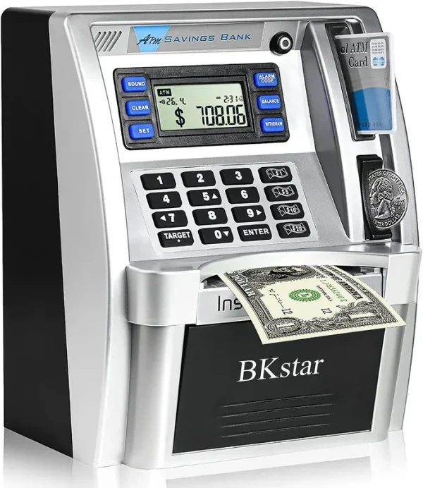 BKstar 2023 Upgraded ATM Piggy Bank for Real Money for Kids Adults with Debit Card, Bill Feeder, Coin Recognition, Balance Calcu
