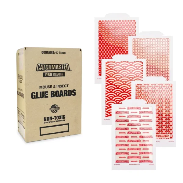 Catchmaster Pro Strength Mouse & Insect Glue Boards 60pk Traps Indoor for Home, Adhesive Bug Catcher, Rat & Rodent Sticky Trap, Non Toxic Bulk