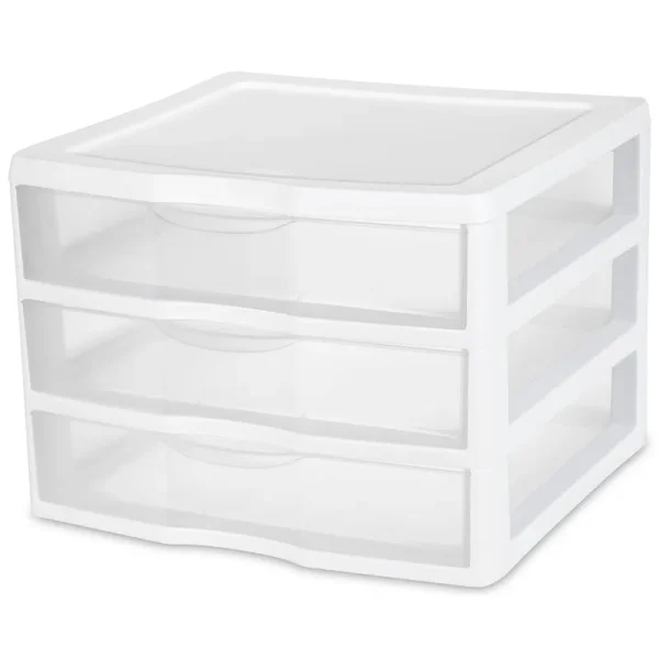 Sterilite Wide 3 Drawer Unit Plastic White Set of 2