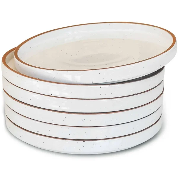 Mora Ceramic Flat Plates Set of 6-8 in - The Dessert, Salad, Appetizer, Small Lunch, Etc Plate. Microwave, Oven, and Dishwasher Safe, Scratch
