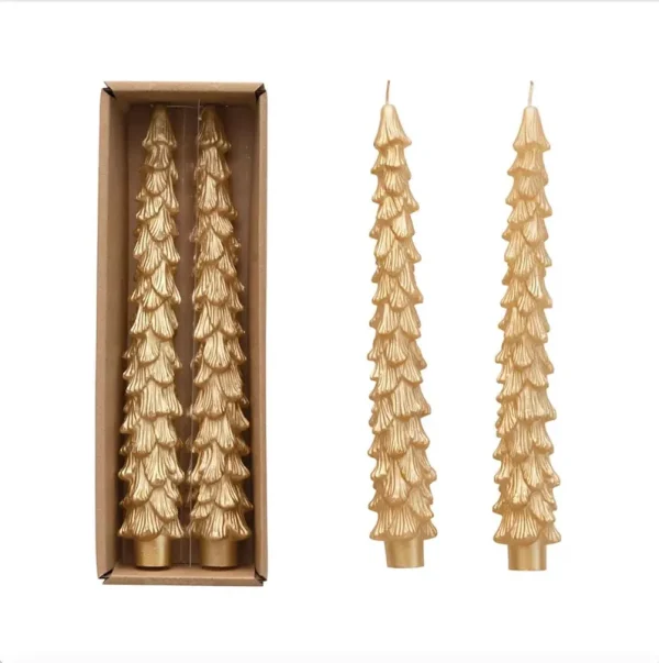 Gold Unscented Tree Shaped Taper Candles (Set of 2)