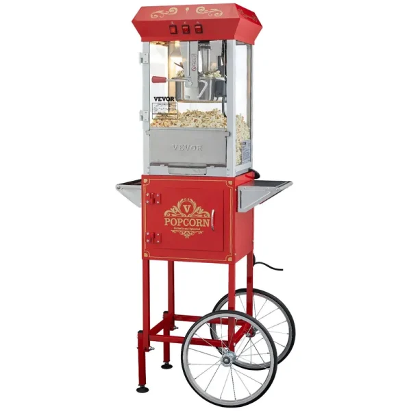 VEVOR Popcorn Popper Machine 8 oz Popcorn Maker with Cart 850W 48 Cups Red