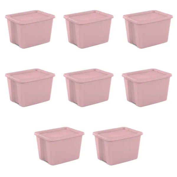 Sterilite 18 Gallon Tote Box Plastic, Blush Pink, Set of 8
