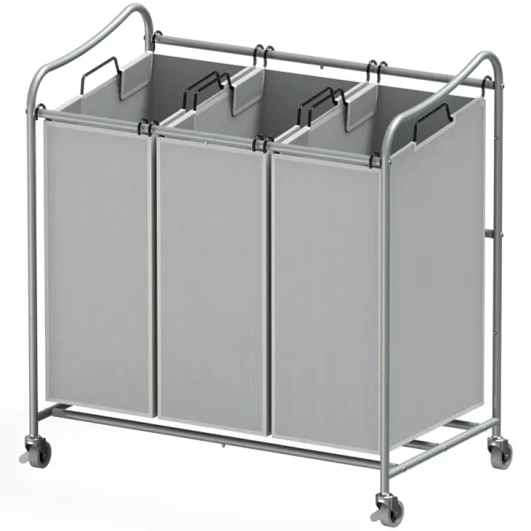 SimpleHouseware Heavy-Duty 3-Bag Laundry Sorter Cart Silver