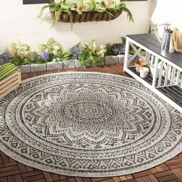 Wade Logan Amedee Floral Light Gray/Black Area Rug Bungalow Rose Rug Size Round 4'