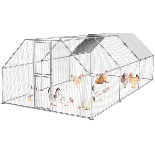 Uforic Chicken Run Coop 19.1 x 9.8 x 6.4 Ft Large Metal Chicken Coop, Walk - in Hen Cage, Outdoor Poultry Cage with Waterproof Cover and Wire Mesh for Backyard, Yard Outdoor