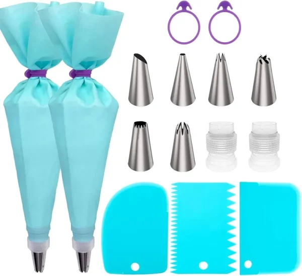 Piping Bags and Tips Set, Cake Decorating Supplies for Baking with Reusable Pastry Bags and Tips, Standard Converters, Silicone Rings, Cake Decorating