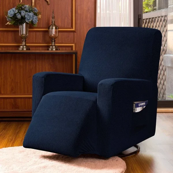 Subrtex Stretch 1-Piece Textured Grid Recliner Slipcover, Navy, Size: One Size