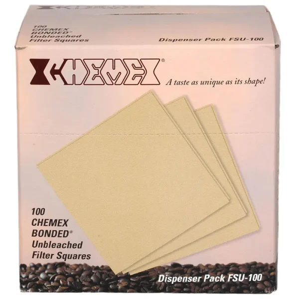 Chemex Bonded Pre-folded Square Coffee Filters, Unbleached - 100 count