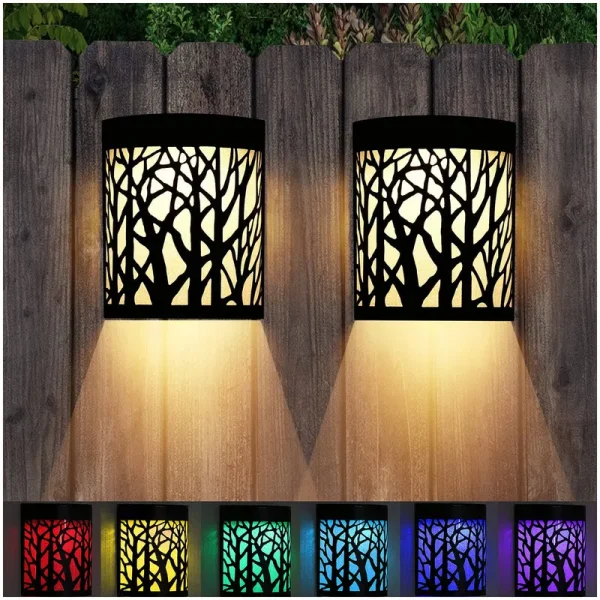 DenicMic Solar Wall Lights Outdoor Solar Fence Lights for Deck Patio Front Door Yard Stairs LED Forest Lamps Christmas Decorativ