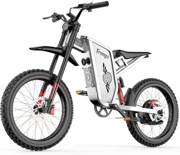 Freego X2PRO Electric Dirt Bike for Adults, Electric Motorcycle 6000W(Peak) Motor 60V 30ah Battery, 7 Speed 28MPH Off Road Electric Bicycle, 19x2.75 Tire Full Suspension, Grey