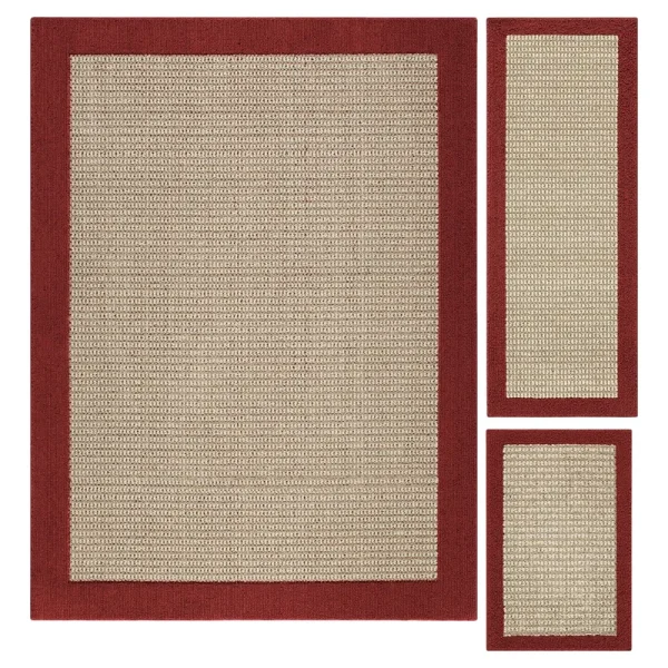 Mainstays Traditional Faux Sisal Red Indoor Area Rug Set, 3 Piece