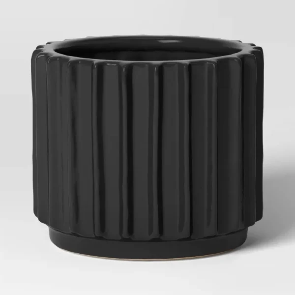 Geared Ceramic Indoor Outdoor Planter Pot Charcoal 9.9"x11.97" - Threshold