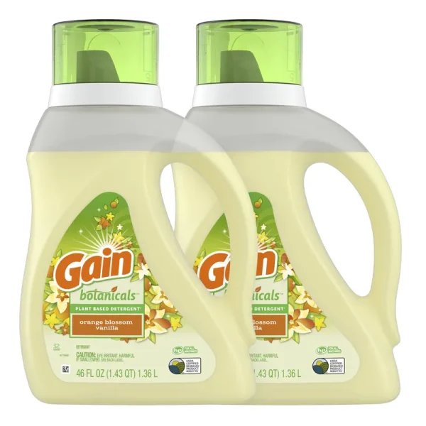 Gain Botanicals Plant Based Laundry Detergent, Orange Blossom Vanilla, 46 fl oz 32 Loads, He Compatible, Pack of 2