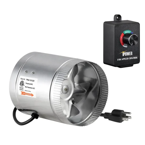 iPower 6 inch 240 CFM Booster Fan Inline Duct Vent Blower with Variable Speed Controller Adjuster