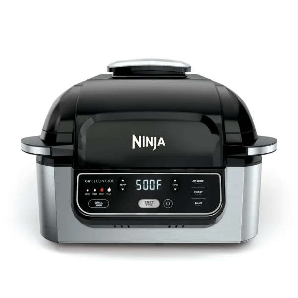 Ninja Foodi 4 - in - 1 Indoor Grill with 4 - Qt Air Fryer, Roast, Bake, and Cyclonic Grilling Technology, Black/Stainless AG300