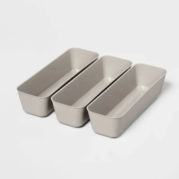 3pk Long Storage Trays Gray Mist - Room Essentials