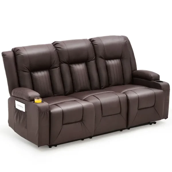 AECOJOY 3 Seater Reclining Sofa with 2 Cup Holders&Side Pockets, Brown