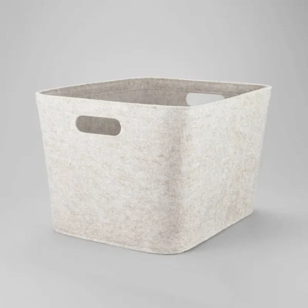 10.5" x 14" Medium Felt Basket with Stitching Oatmeal - Brightroom