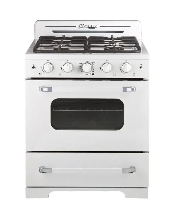 Unique Appliances Classic Retro 30 inch Freestanding Gas Range with 4 Sealed Burners, 3.9 Cu. ft. Marshmallow White