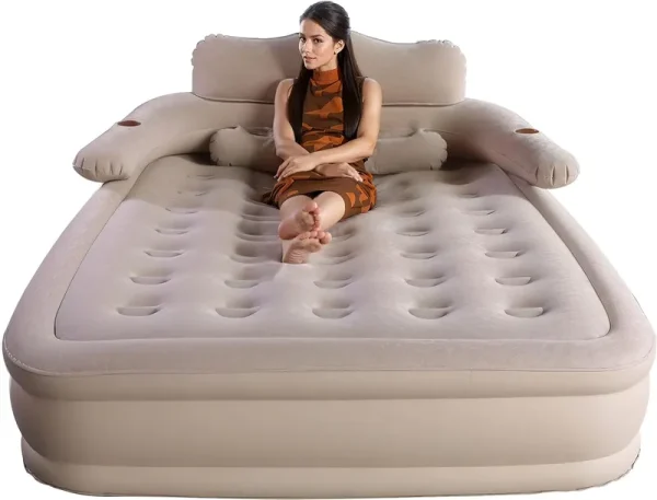 Air Mattress with Headboard, 18in Inflatable with Built - in Pump, Blow up Mattress with Removable Electric Pump, Comfort Air Bed Queen for Camping & Home
