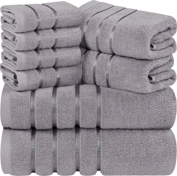 Utopia Towels 8-Piece Luxury Towel Set, 2 Bath Towels, 2 Hand Towels, and 4 Wash Cloths, 600 GSM 100% Ring Spun Cotton Highly Absorbent Viscose Stripe
