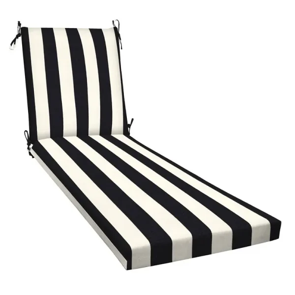 Honeycomb Outdoor Chaise Lounge Cushion - Cabana Stripe Black & Ivory