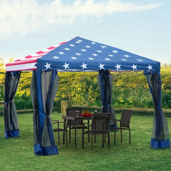 Outsunny 10' x 10' Pop-Up Canopy Party Tent with Mesh Walls -