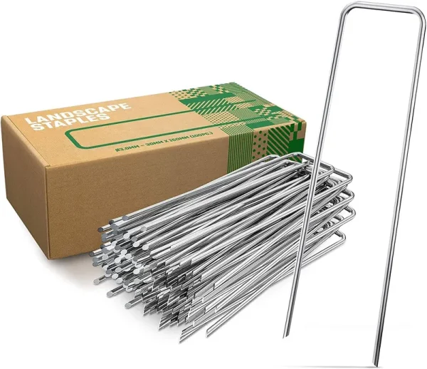 GardenGloss Galvanized Landscape Staples Made of Anti-rust Steel (50 Pieces) - Garden Staples for Blowups, Landscape Fabric & Decoration -