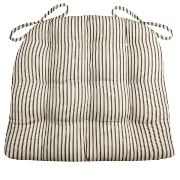 Ticking Stripe Black Dining Chair Pad - Reversible, Latex Foam Fill Extra-Large - APX 16.5 x 18 / Black