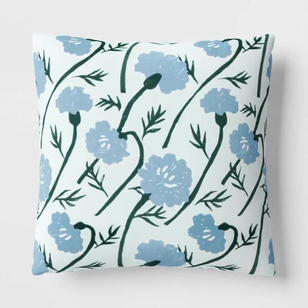 17"x17" Calendula Floral Square Outdoor Throw Pillow Assorted Blues - Room Essentials