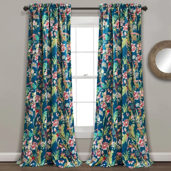 Lush Decor Dolores Room Darkening Floral Curtain Panel Pair - 52" W x 95" L - Navy