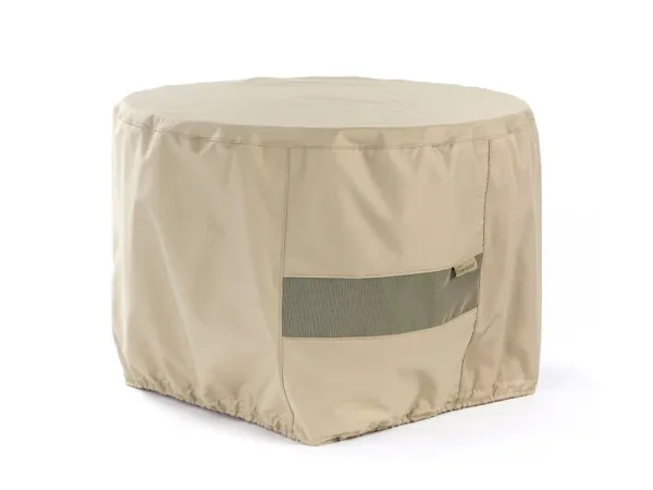 Covermates Round Firepit Cover Water-Resistant POLYESTER, Mesh Ventilation, Fire Pit Covers-Khaki, Size: Round 48Diameter x 25H, Beige