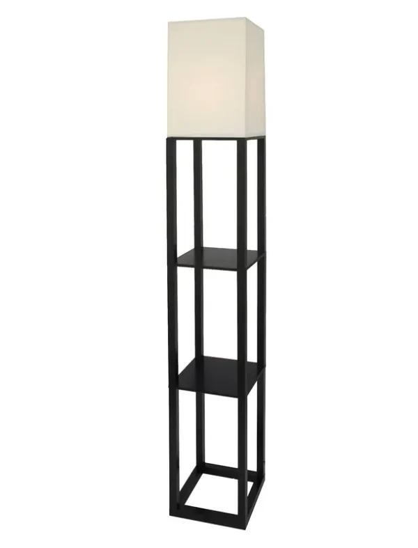 Threshold Shelf Floor Lamp with White Shade - Black