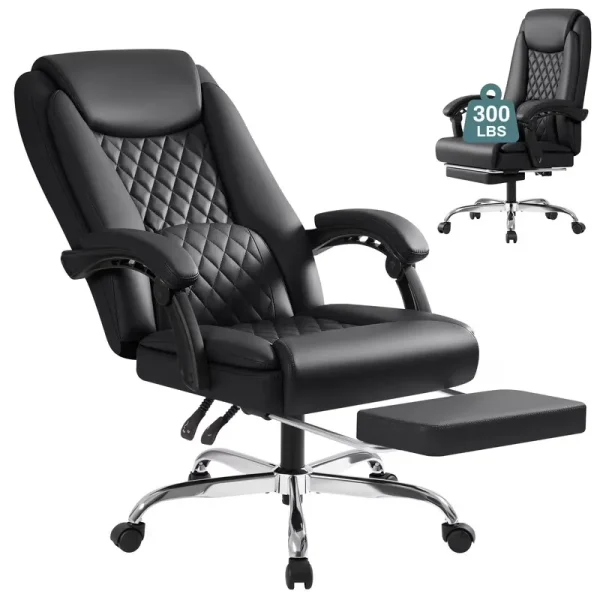 Homall Home Office Chair Adjustable Executive Leather Chair with Arms Ergonomic High Back Cushion Lumbar Back Support Computer Desk Chair, Black