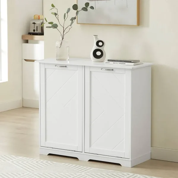 Double Tilt Out Trash Cabinet Recycling Trash Can Cabinet with Negative Ion and Deodorizing Function VECELO