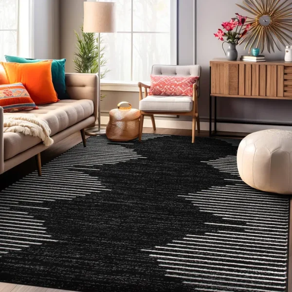 Black 5 ft. x 7 ft. Bohemian Stripe Area Rug
