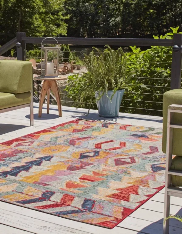 Outdoor Modern 5x8 Multi Geometric Area Rug Indoor Outdoor Rug