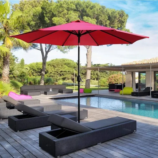 9 ft. Steel Crank and Tilt Market Patio Umbrella in Red